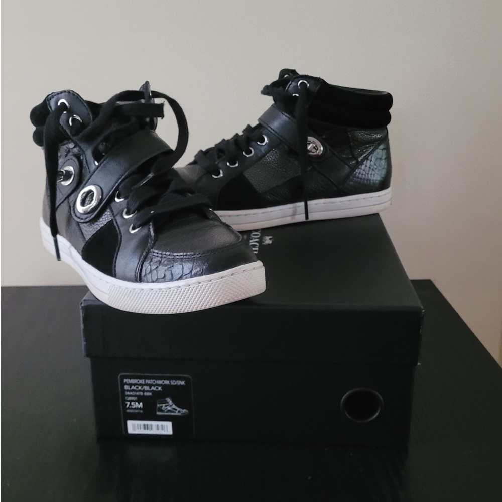 Coach Black Leather & Suede “Pembroke Patchwork” High Top Sneakers